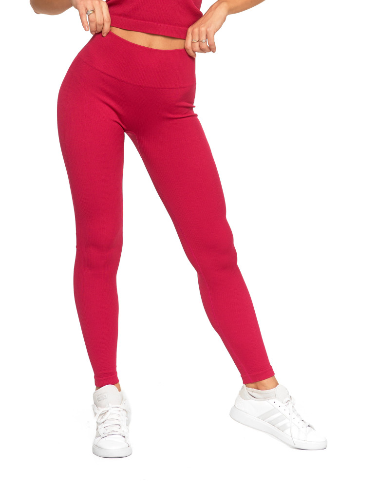 Legginsy - Legginsy damskie o wysokim stanie z prążkowaną strukturą BORDOWY - produkt moraj.pl 7