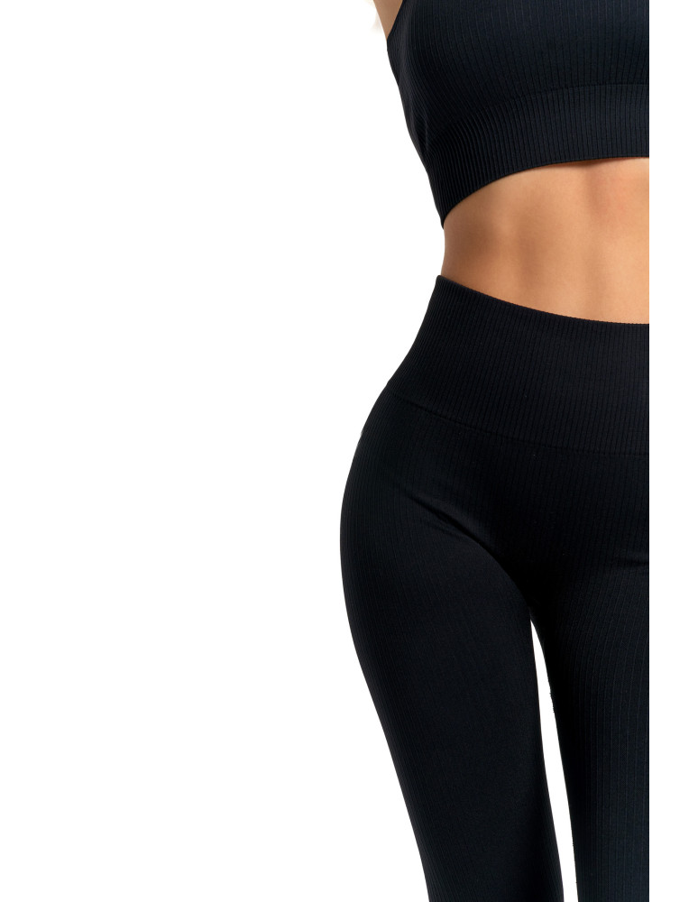 Legginsy - Legginsy damskie sportowe w prążek wysoki stan CZARNY - produkt moraj.pl 7