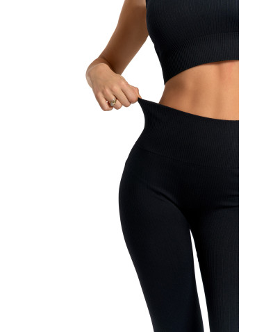 Legginsy - Legginsy damskie sportowe w prążek wysoki stan CZARNY - produkt 8