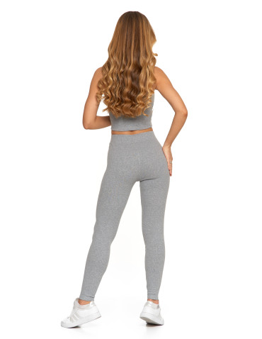 Legginsy - Legginsy damskie bawełniane z szeroką gumą w pasie SZARY - produkt 3