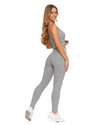 Legginsy - Legginsy damskie bawełniane z szeroką gumą w pasie SZARY - produkt 4