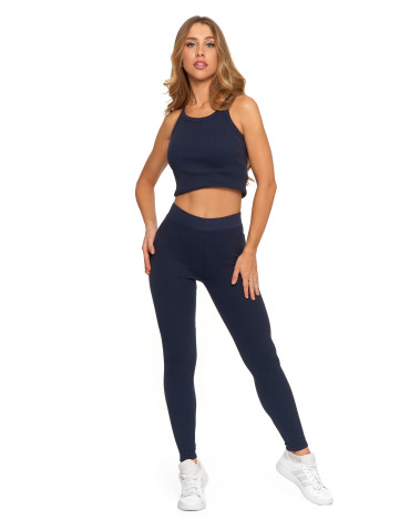 Legginsy - Legginsy damskie bawełniane z szeroką gumą w pasie GRANAT - produkt 1
