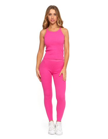 Legginsy - Legginsy damskie bawełniane z szeroką gumą w pasie FUKSJA - produkt 3