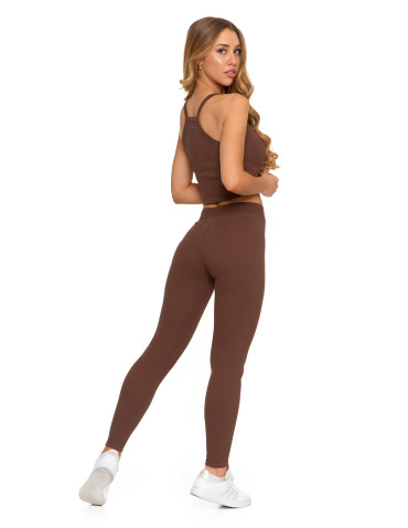 Legginsy - Legginsy damskie bawełniane z szeroką gumą w pasie MOKKA - produkt 2