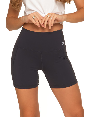 Legginsy - Szorty sportowe damskie z wysokim stanem i kieszeniami GRAFIT - produkt 1
