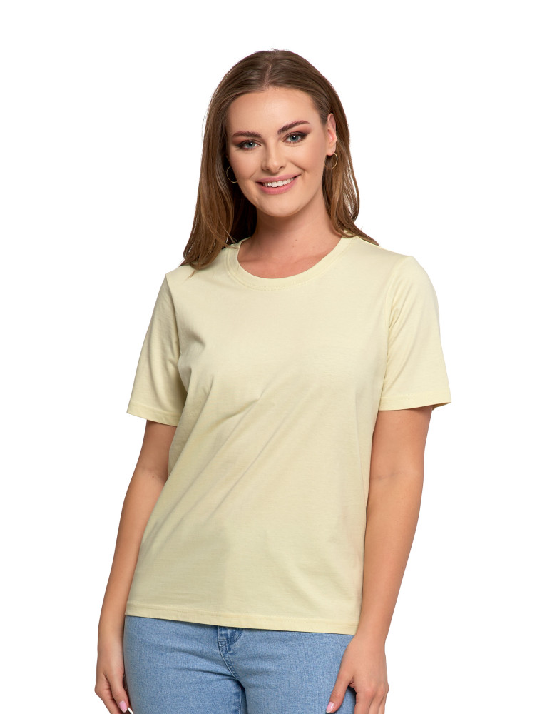 Koszulki i topy - T-shirt damski bawełniany bez szwów bocznych ŻÓŁTY - produkt moraj.pl 1