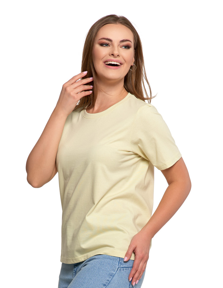Koszulki i topy - T-shirt damski bawełniany bez szwów bocznych ŻÓŁTY - produkt moraj.pl 2
