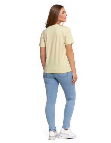 Koszulki i topy - T-shirt damski bawełniany bez szwów bocznych ŻÓŁTY - produkt 6