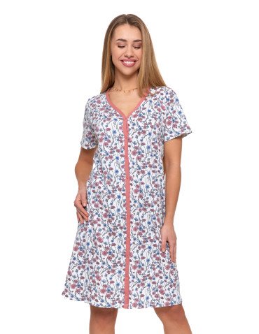 Koszule nocne - Damska koszula nocna Plus Size rozpinana z krótkim rękawem WZÓR 1 - produkt 1