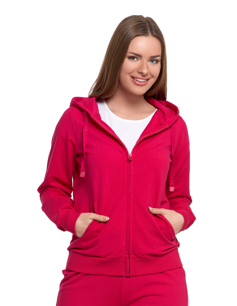 Bluzy - Bluza damska dresowa z kapturem i zamkiem RÓŻOWY - produkt moraj.pl 1