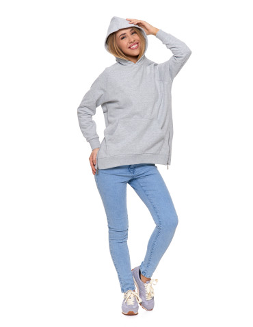 Bluzy - Bluza damska dresowa oversize z kapturem SZARY - produkt 4