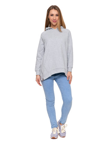 Bluzy - Bluza damska dresowa oversize z kapturem SZARY - produkt 5