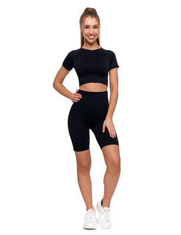 Legginsy - Legginsy kolarki damskie z wysokim stanem i efektem push-up CZARNY - produkt 3