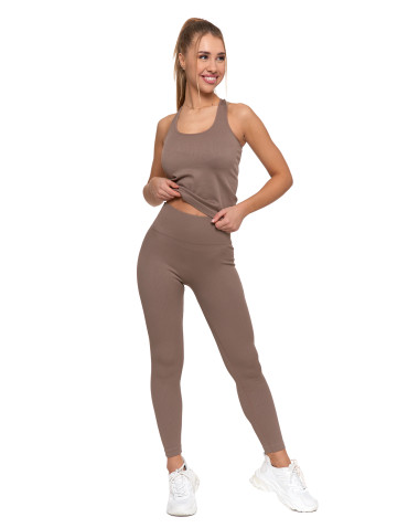 Legginsy - Legginsy damskie o wysokim stanie z prążkowaną strukturą MOKKA - produkt 4