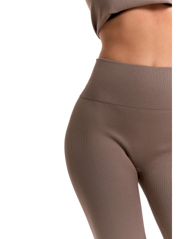 Legginsy - Legginsy damskie o wysokim stanie z prążkowaną strukturą MOKKA - produkt 7