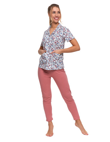 Krótki rękaw - Piżama damska bawełniana rozpinana krótki rękaw Plus Size WZÓR 1 - produkt 2