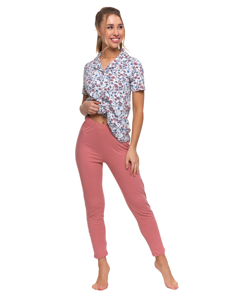 Krótki rękaw - Piżama damska bawełniana rozpinana krótki rękaw Plus Size WZÓR 1 - produkt moraj.pl 4
