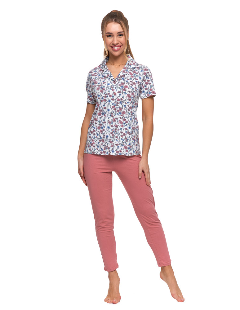Krótki rękaw - Piżama damska bawełniana rozpinana krótki rękaw Plus Size WZÓR 1 - produkt moraj.pl 6