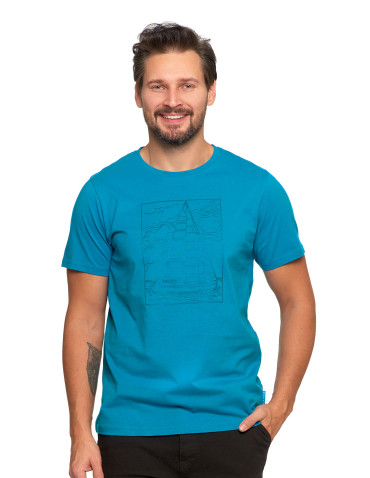 Koszulki, topy, koszule - T-shirt męski z nadrukiem żaglówki NIEBIESKI - produkt 1