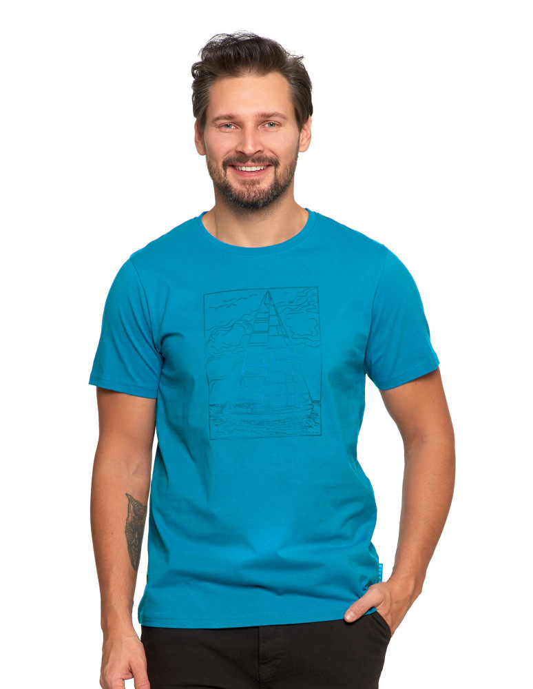 Koszulki, topy, koszule - T-shirt męski z nadrukiem żaglówki NIEBIESKI - produkt moraj.pl 1