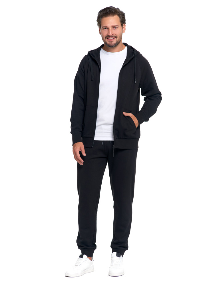 Bluzy - Męska bluza dresowa z kapturem rozpinana CZARNY - produkt moraj.pl 3