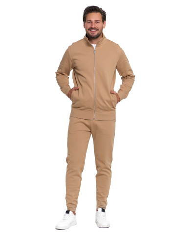 Bluzy - Męska bluza dresowa ze stójką i zamkiem BEŻOWY - produkt 3