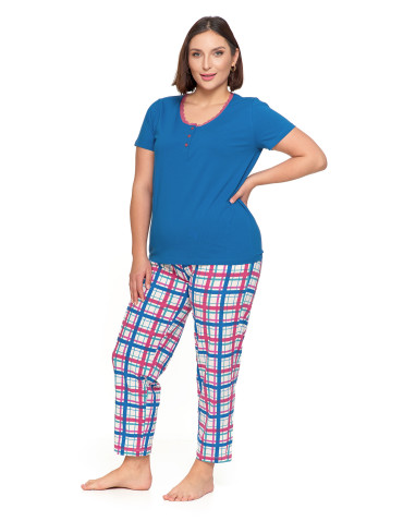 Krótki rękaw - Piżama damska bawełniana Plus Size z krótkim rękawem GRANATOWY - produkt 3