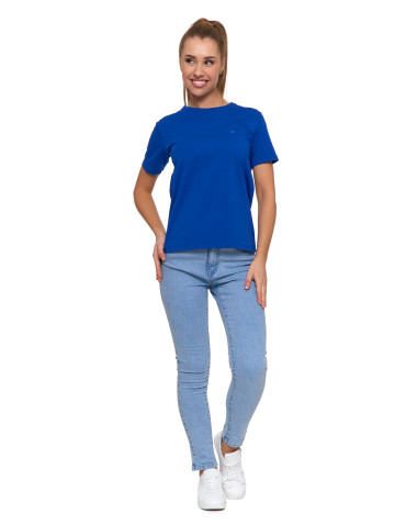Koszulki i topy - Koszulka damska bawełna Premium T-shirt dekolt okrągły NIEBIESKI - produkt 4