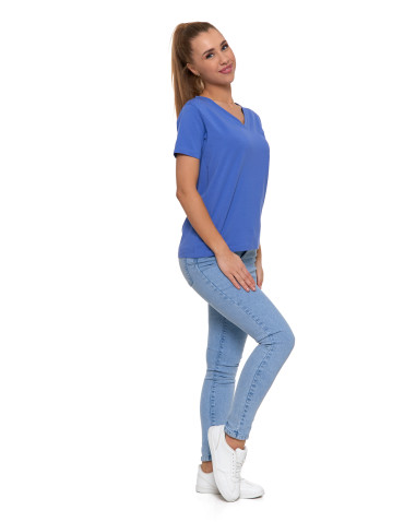 Koszulki i topy - Koszulka damska bawełna Premium T-shirt dekolt w serek NIEBIESKI - produkt 3