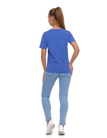 Koszulki i topy - Koszulka damska bawełna Premium T-shirt dekolt w serek NIEBIESKI - produkt 4