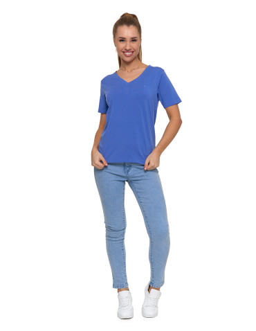 Koszulki i topy - Koszulka damska bawełna Premium T-shirt dekolt w serek NIEBIESKI - produkt 5