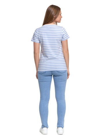 Koszulki i topy - T-shirt damski bawełniany w paski NIEBIESKI - produkt 3