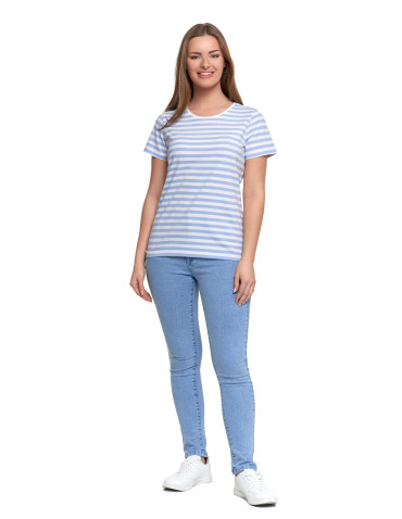 Koszulki i topy - T-shirt damski bawełniany w paski NIEBIESKI - produkt 5
