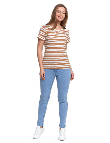 Koszulki i topy - T-shirt damski bawełniany w paski BRĄZOWY - produkt 4