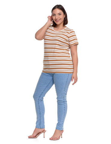 Koszulki i topy - T-shirt damski bawełniany w paski BRĄZOWY - produkt 8