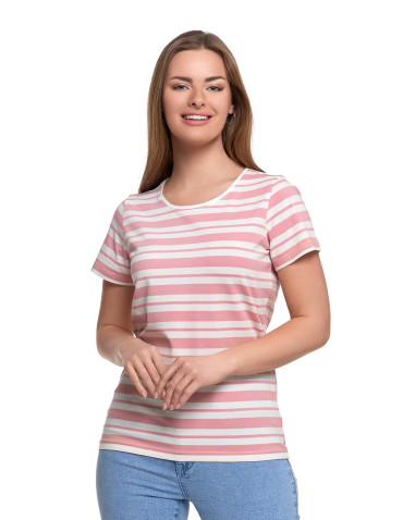 Koszulki i topy - T-shirt damski bawełniany w paski RÓŻOWY - produkt 1