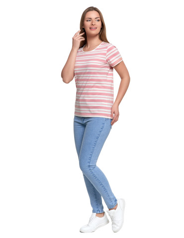 Koszulki i topy - T-shirt damski bawełniany w paski RÓŻOWY - produkt 2