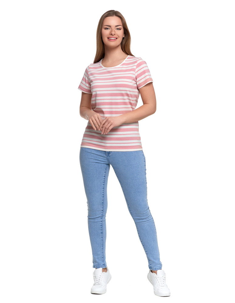 Koszulki i topy - T-shirt damski bawełniany w paski RÓŻOWY - produkt moraj.pl 5
