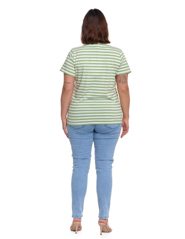 Koszulki i topy - T-shirt damski bawełniany w paski ZIELONY - produkt 8