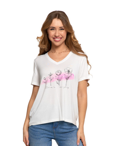 Koszulki i topy - T-shirt damski z nadrukiem z wiskozy BIAŁY - produkt 1