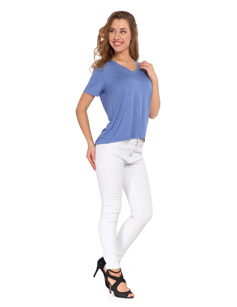 Koszulki i topy - T-shirt damski z nadrukiem z wiskozy NIEBIESKI - produkt moraj.pl 3