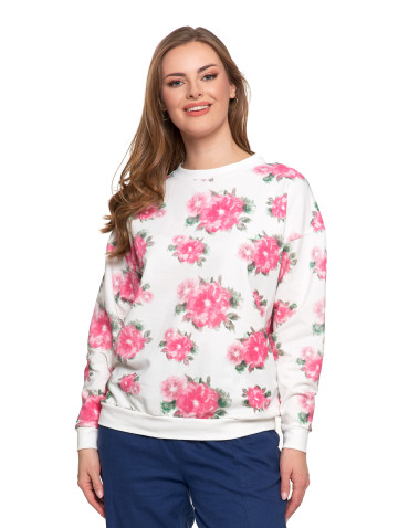 Bluzy - Bluza dresowa damska z kwiatowym nadrukiem BIAŁY - produkt 2