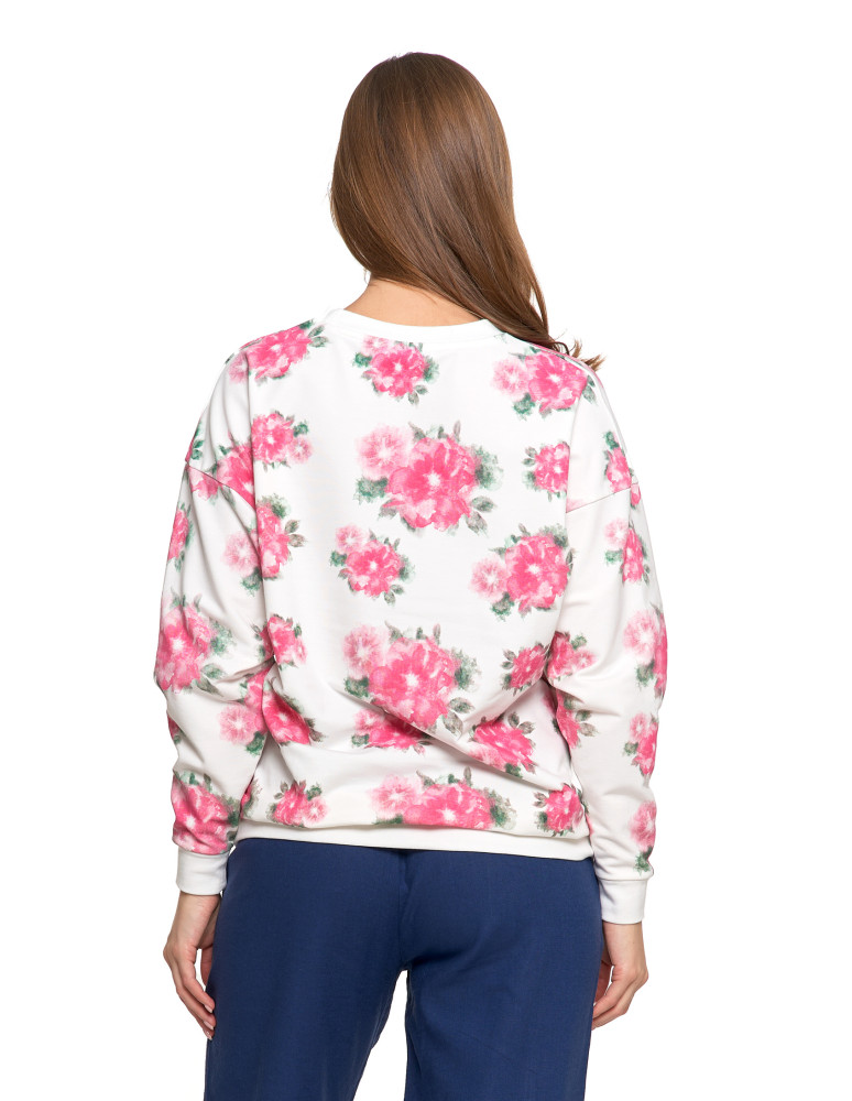 Bluzy - Bluza dresowa damska z kwiatowym nadrukiem BIAŁY - produkt moraj.pl 3