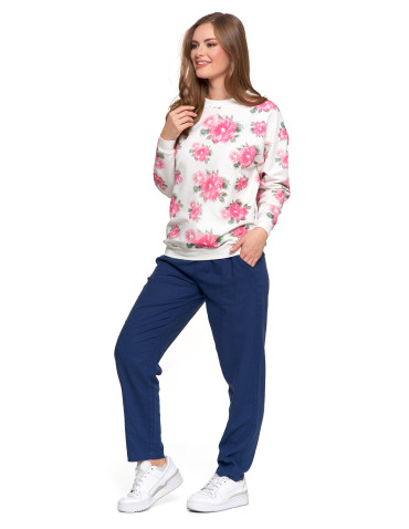 Bluzy - Bluza dresowa damska z kwiatowym nadrukiem BIAŁY - produkt 4