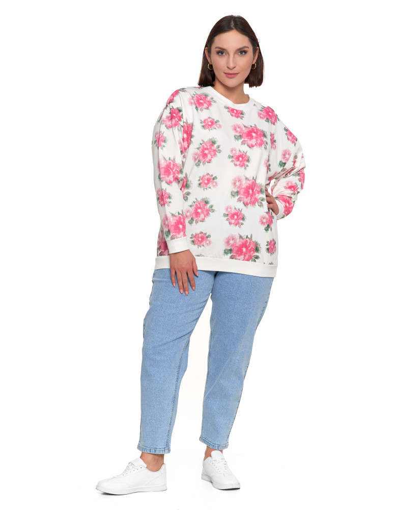 Bluzy - Bluza dresowa damska z kwiatowym nadrukiem BIAŁY - produkt moraj.pl 8