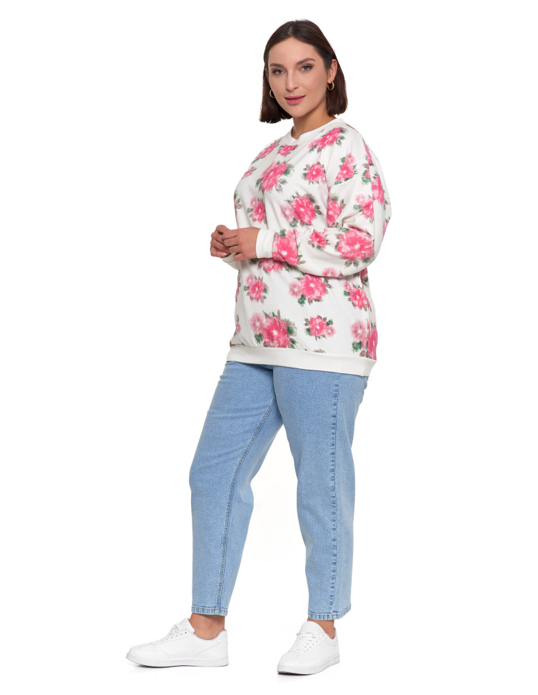 Bluzy - Bluza dresowa damska z kwiatowym nadrukiem BIAŁY - produkt moraj.pl 9