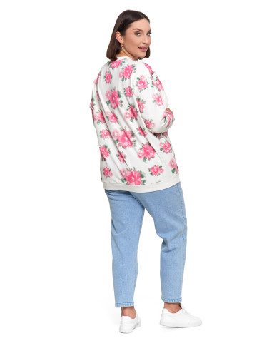 Bluzy - Bluza dresowa damska z kwiatowym nadrukiem BIAŁY - produkt 10