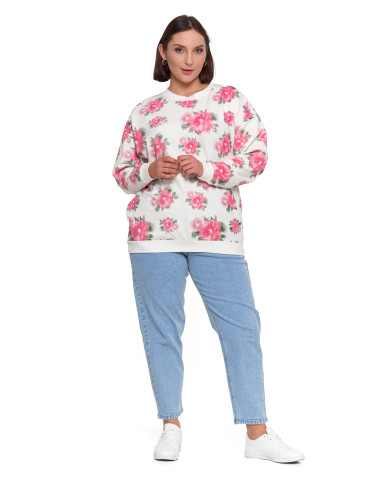 Bluzy - Bluza dresowa damska z kwiatowym nadrukiem BIAŁY - produkt 11
