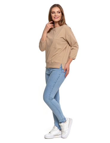 Bluzy - Bluza damska z kieszonką o luźnym kroju BEŻOWY - produkt 4