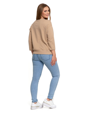 Bluzy - Bluza damska z kieszonką o luźnym kroju BEŻOWY - produkt 5